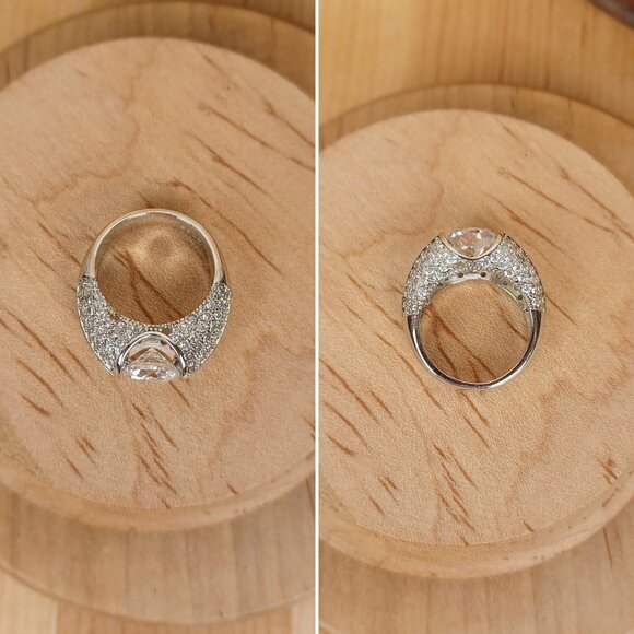 Vintage Sterling Silver Faux Diamond Statement Ring, Sz 6.75 - Picture 9 of 11